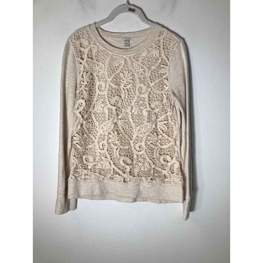 J. Crew Cream Crochet Front Sweatshirt  Sz S