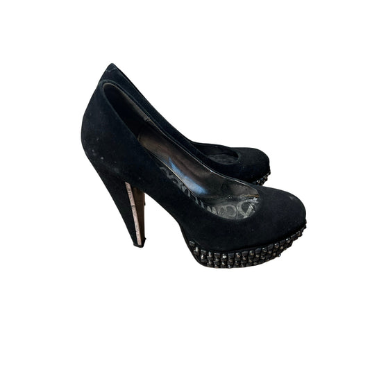 Sam Edelman Black Stacked 5" Heel Embellishment Around front of Shoe sz 7M