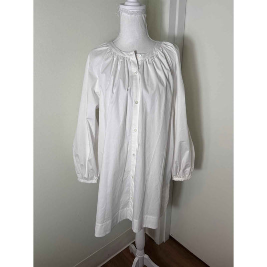 Staud White Long Puff Sleeve Cotton Button Up Mini Dress Sz L