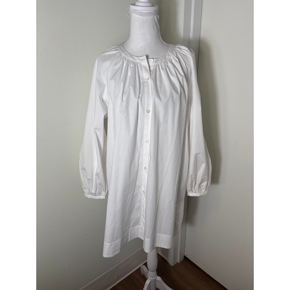 Staud White Long Puff Sleeve Cotton Button Up Tunic Sz L