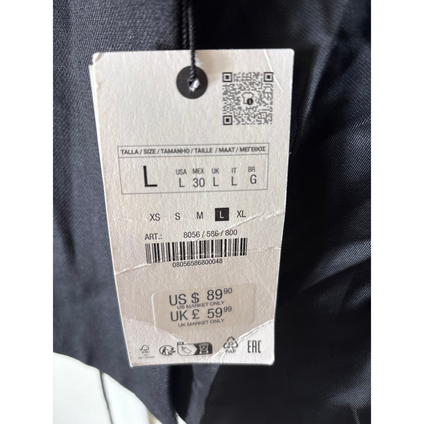 NWT Zara Black Sleeveless One Button Open Front Blazer/Vest Sz L