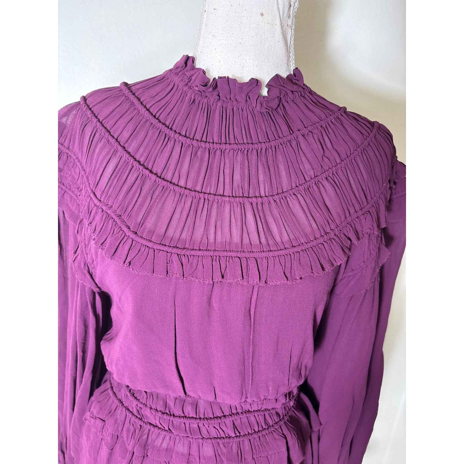 NWT Farm Rio Eggplant Purple Long Sleeve Ruffled Top Sz S