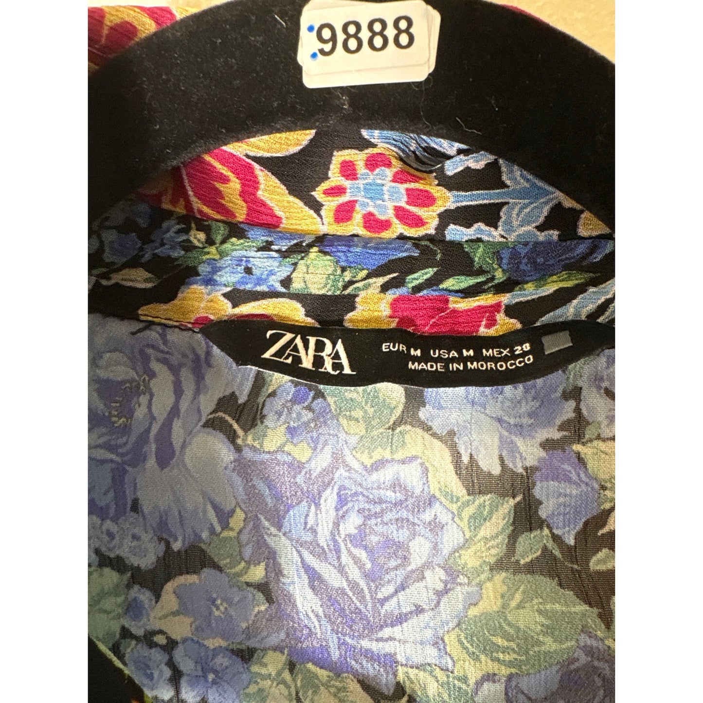 Zara Black Sheer Multicolor Floral Blouse Sz M