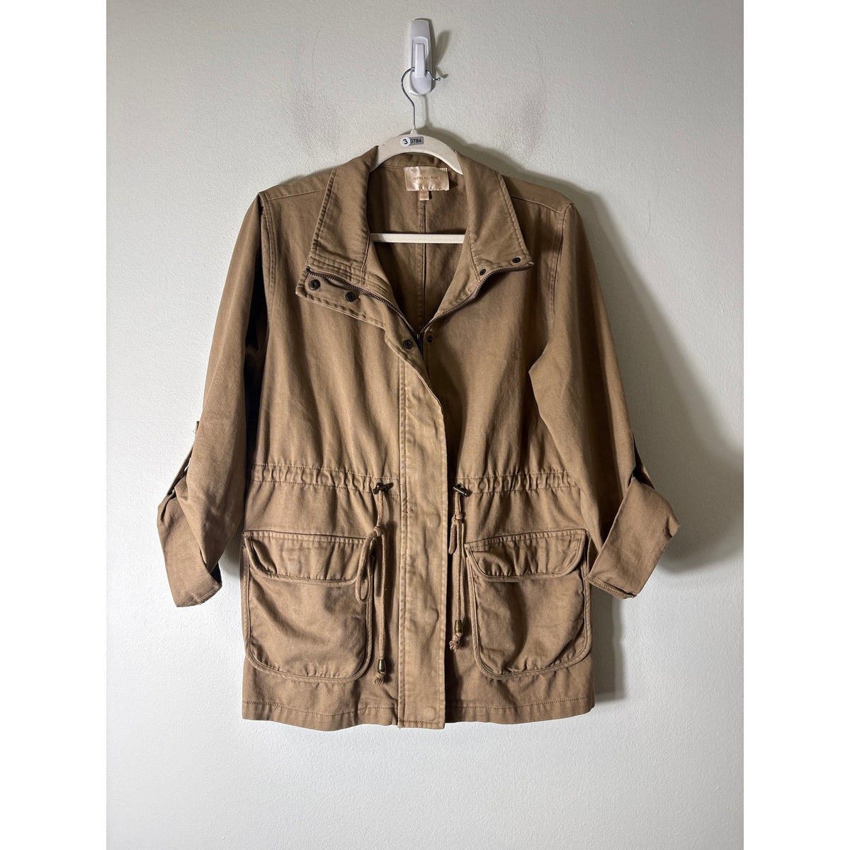 Skies are Blue Tan Long Sleeve Zip Front Utility Jacket Sz M