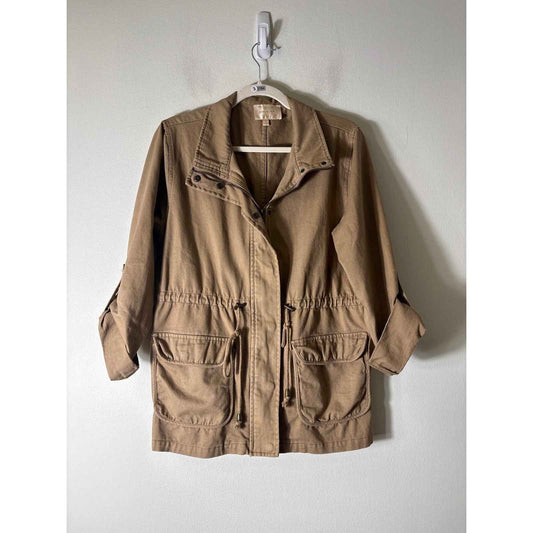 Skies are Blue Tan Long Sleeve Zip Front Utility Jacket Sz M