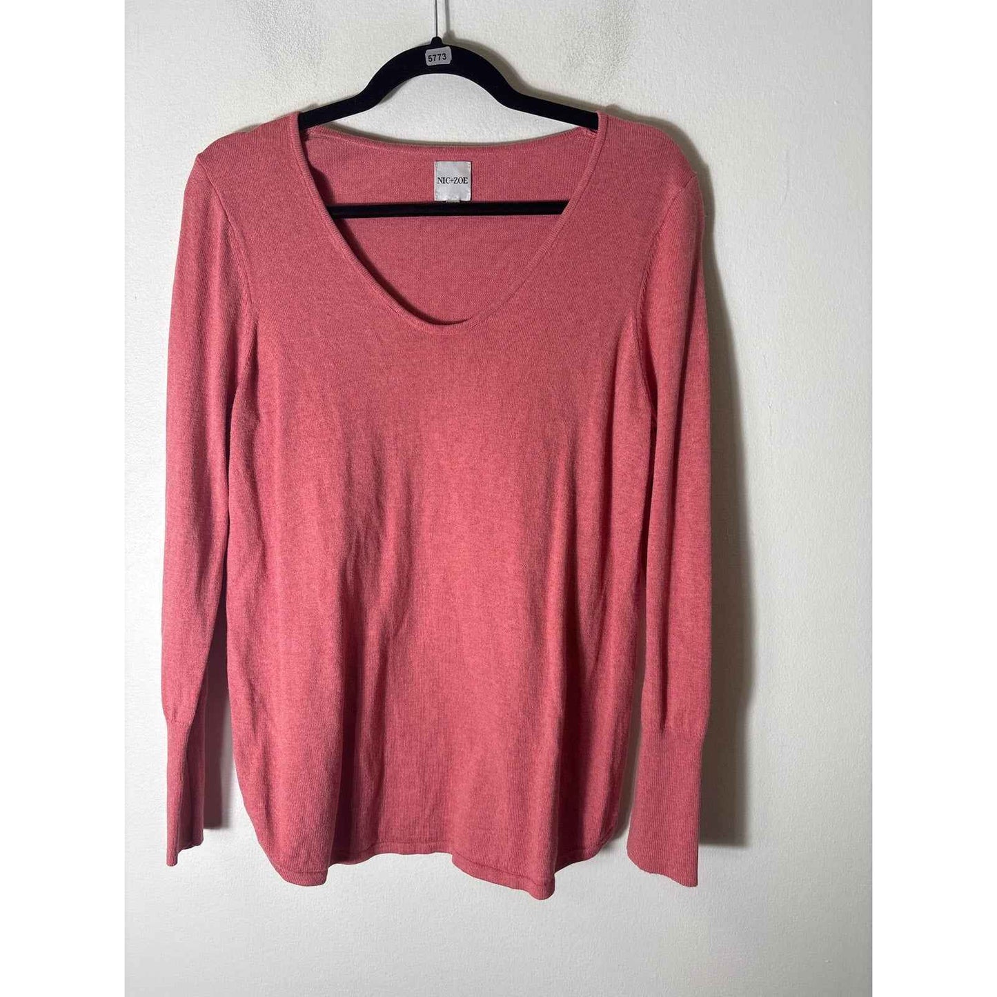Nic+Zoe Salmon Pink Long Sleeve Knit Cotton Blend Shirt Sz M