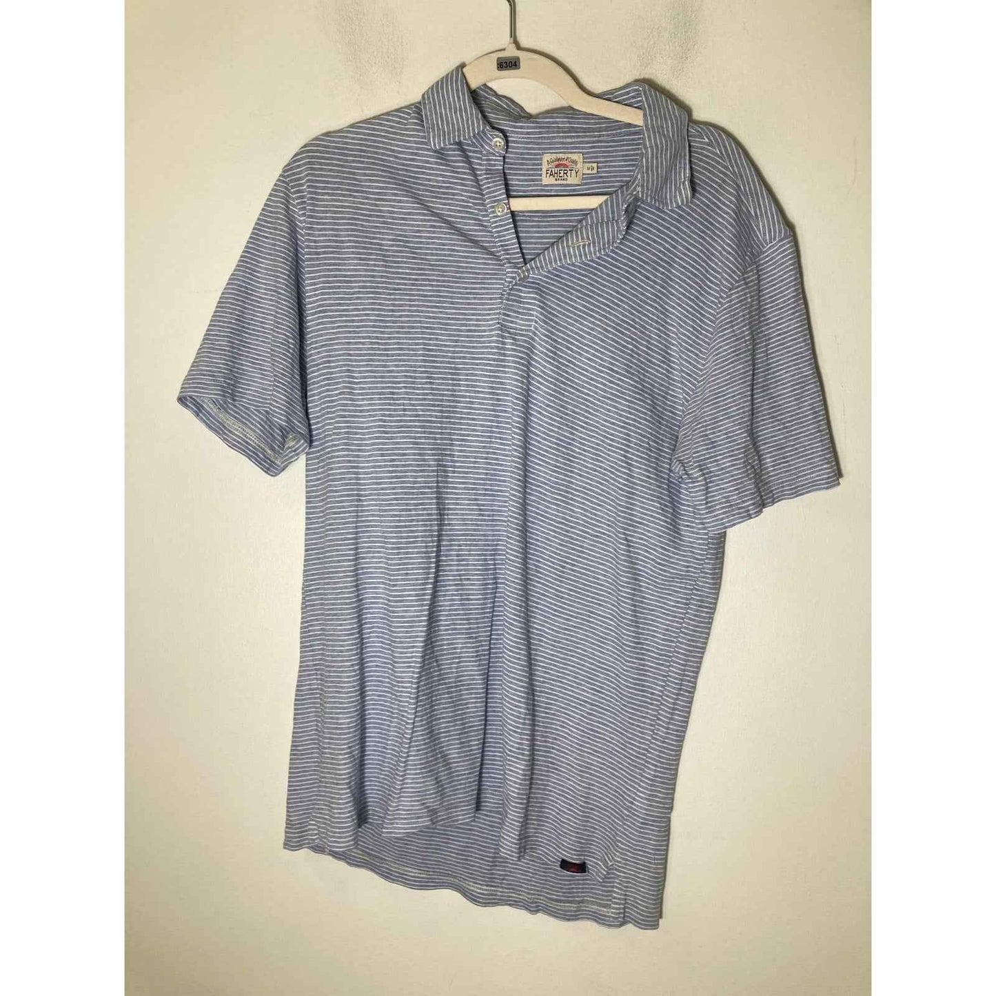 Men's Faherty Blue and White Striped Polo sz M
