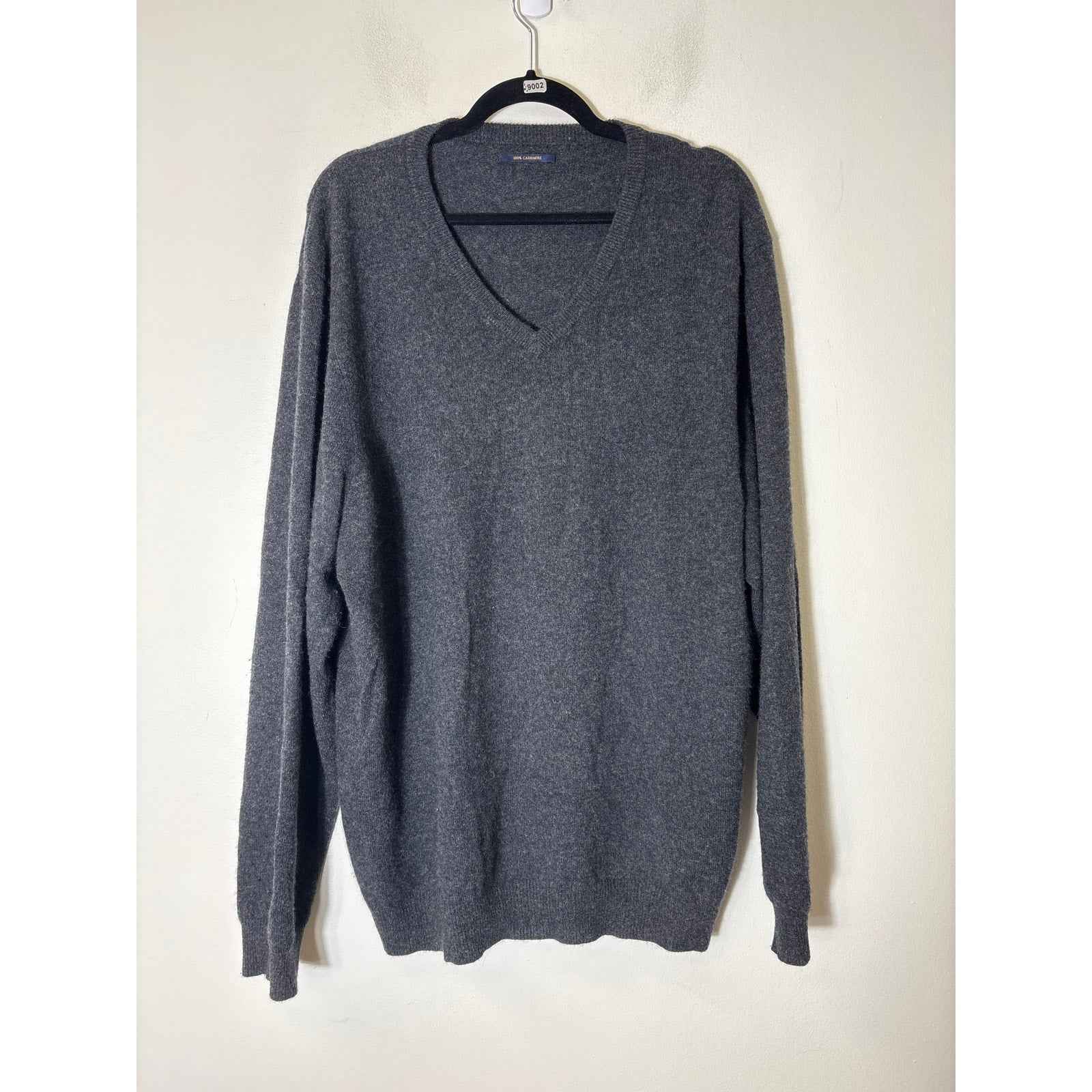 Men's 100% Cashmere Dark Gray Long Sleeve Cashmere Crew Neck Sweater L