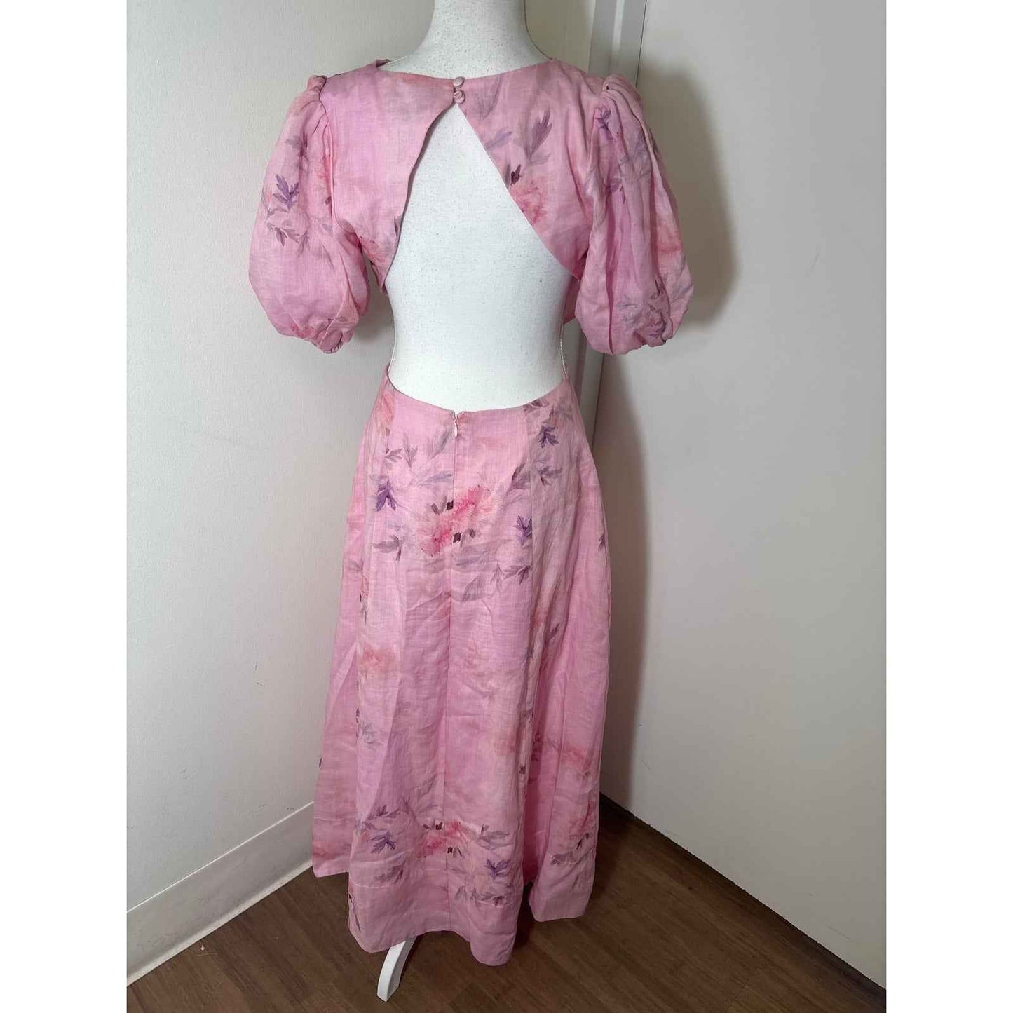 Bardot Pink Floral Backless Floor Length Dress Sz 4