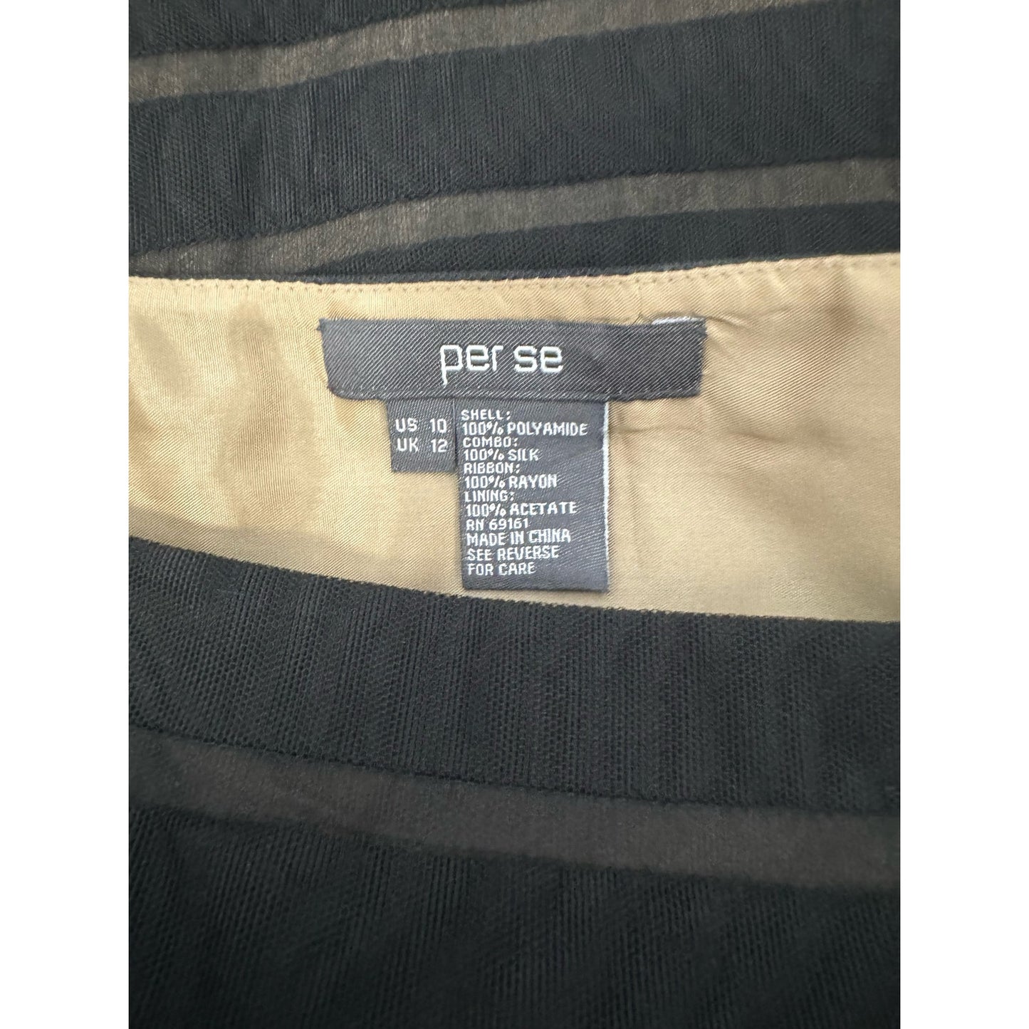 Per Se Black Striped Fringe Back Skirt Sz 10