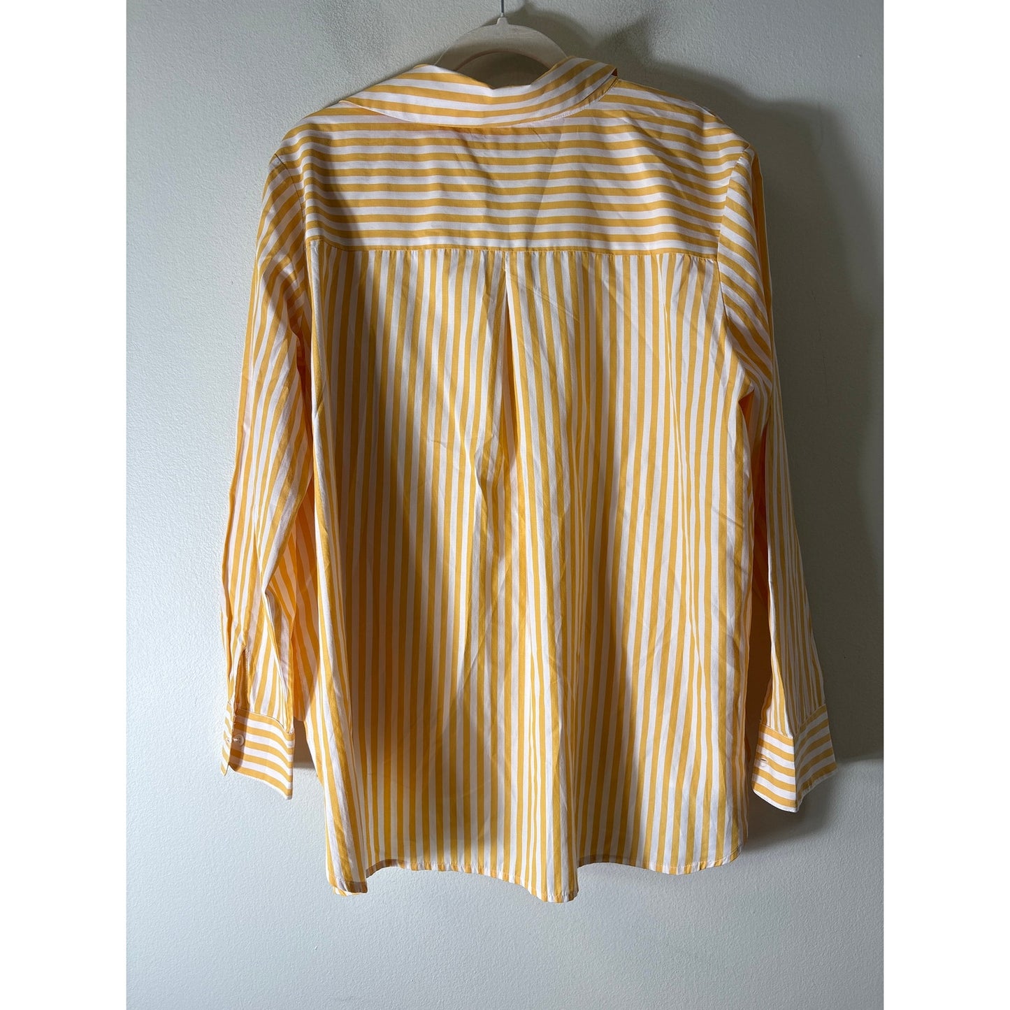 French Connection Yellow and White Stripe Button Up Collard Shirt Sz L
