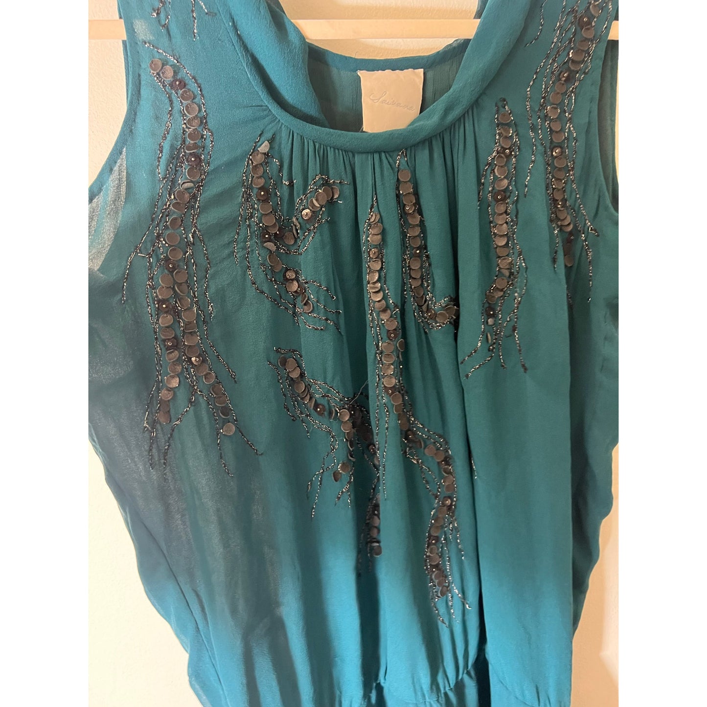 Saivana Green Sleeveless Drop Waist Knee Length Dress Sz M