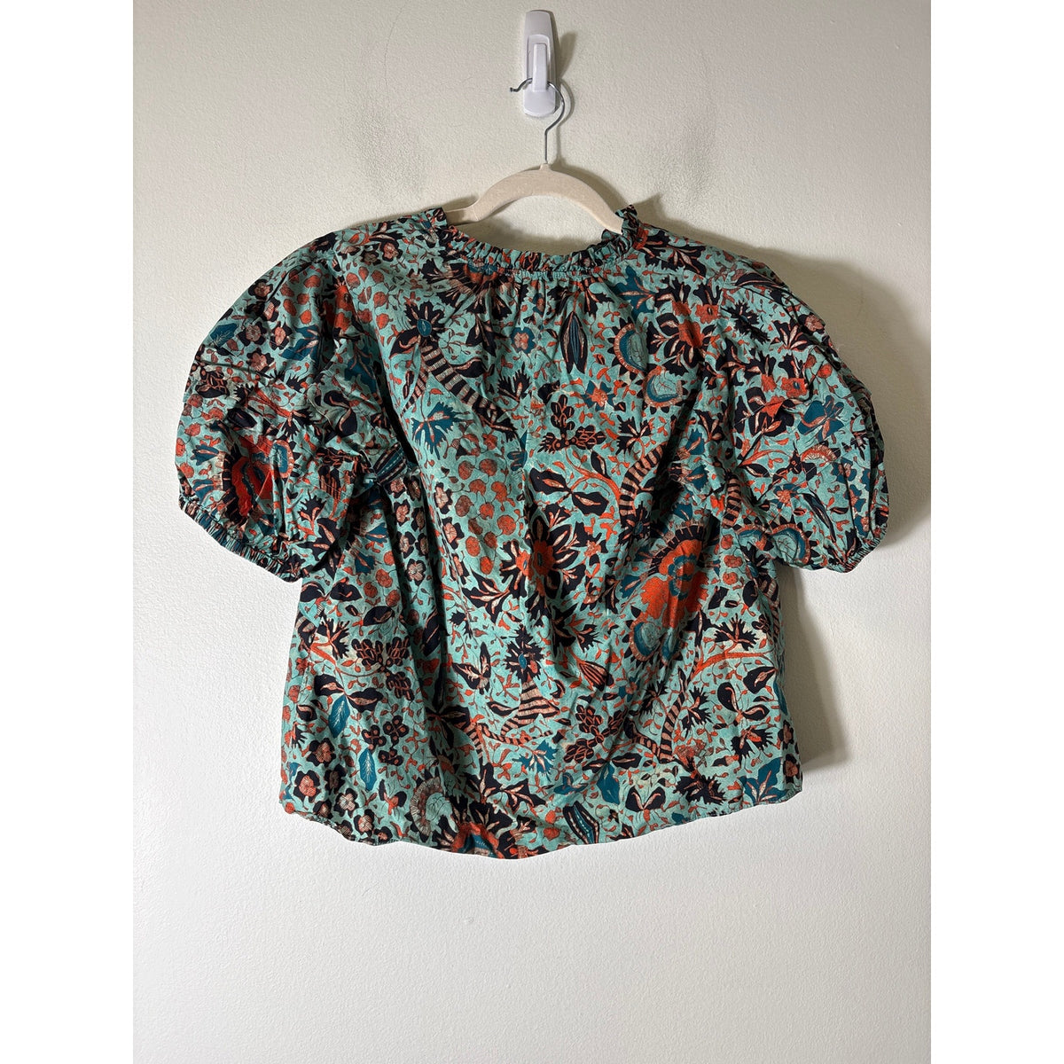 Ulla Johnson Green Half Puff Sleeve Cotton Shirt Sz 6