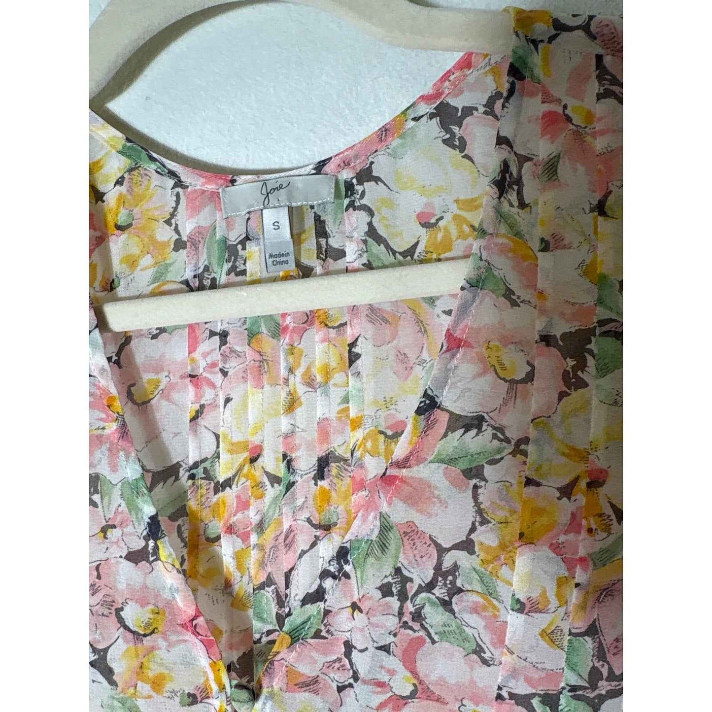 Joie Pink Floral Sheer Flutter Sleeve Silk V-Neck Top Sz S