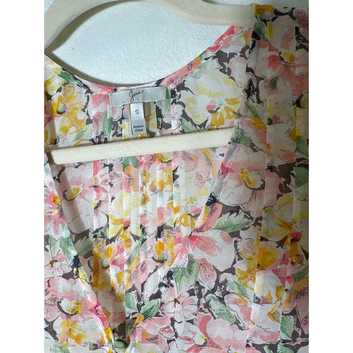 Joie Pink Floral Sheer Flutter Sleeve Silk V-Neck Top Sz S