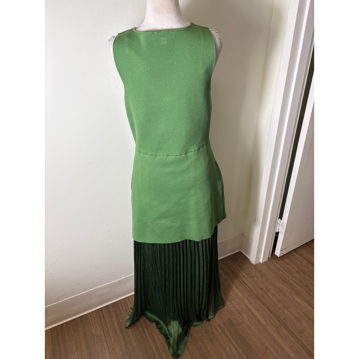NWOT Zara Green Mixed Media Sleeveless Maxi Dress Sz L