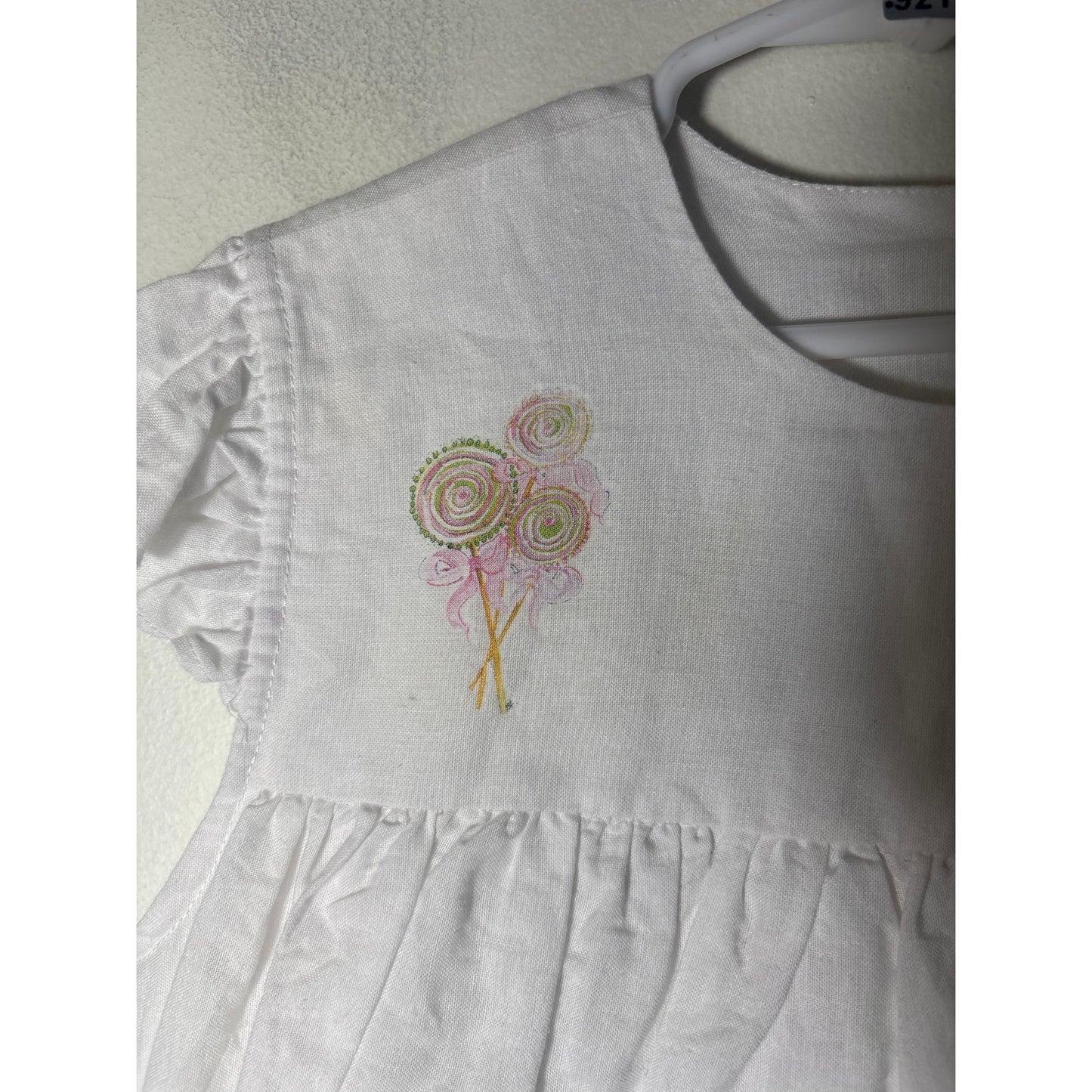 Girls Vintage White Linen Dress with Lollipops Sz 4-5