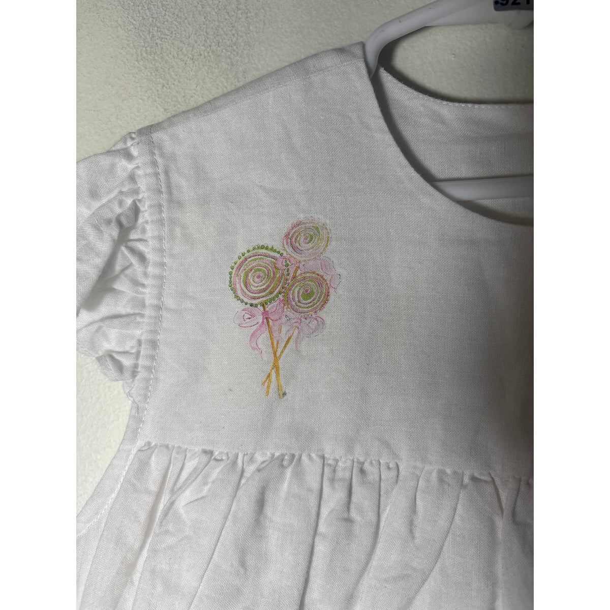 Girls Vintage White Linen Dress with Lollipops Sz 4-5