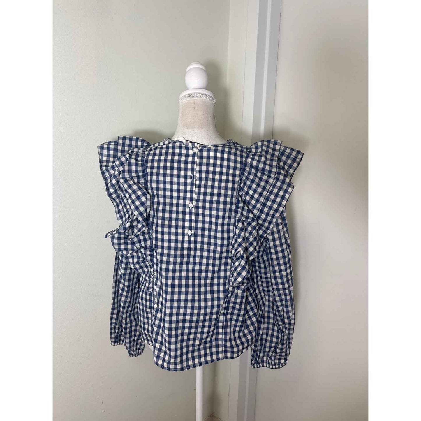 NWT Emerson Fry Blue and White Gingham Mabel and Moss Long Sleeve Top Sz L