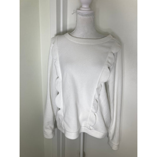 Dudley Stephens White Fleece Scallop Pullover Sz L