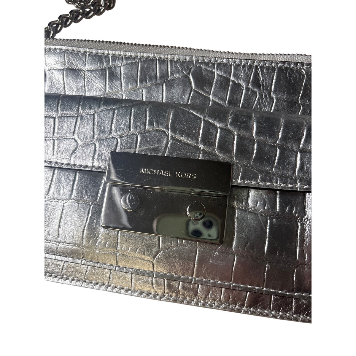 Michael Kors Metallic Silver Faux Croc Crossbody Purse