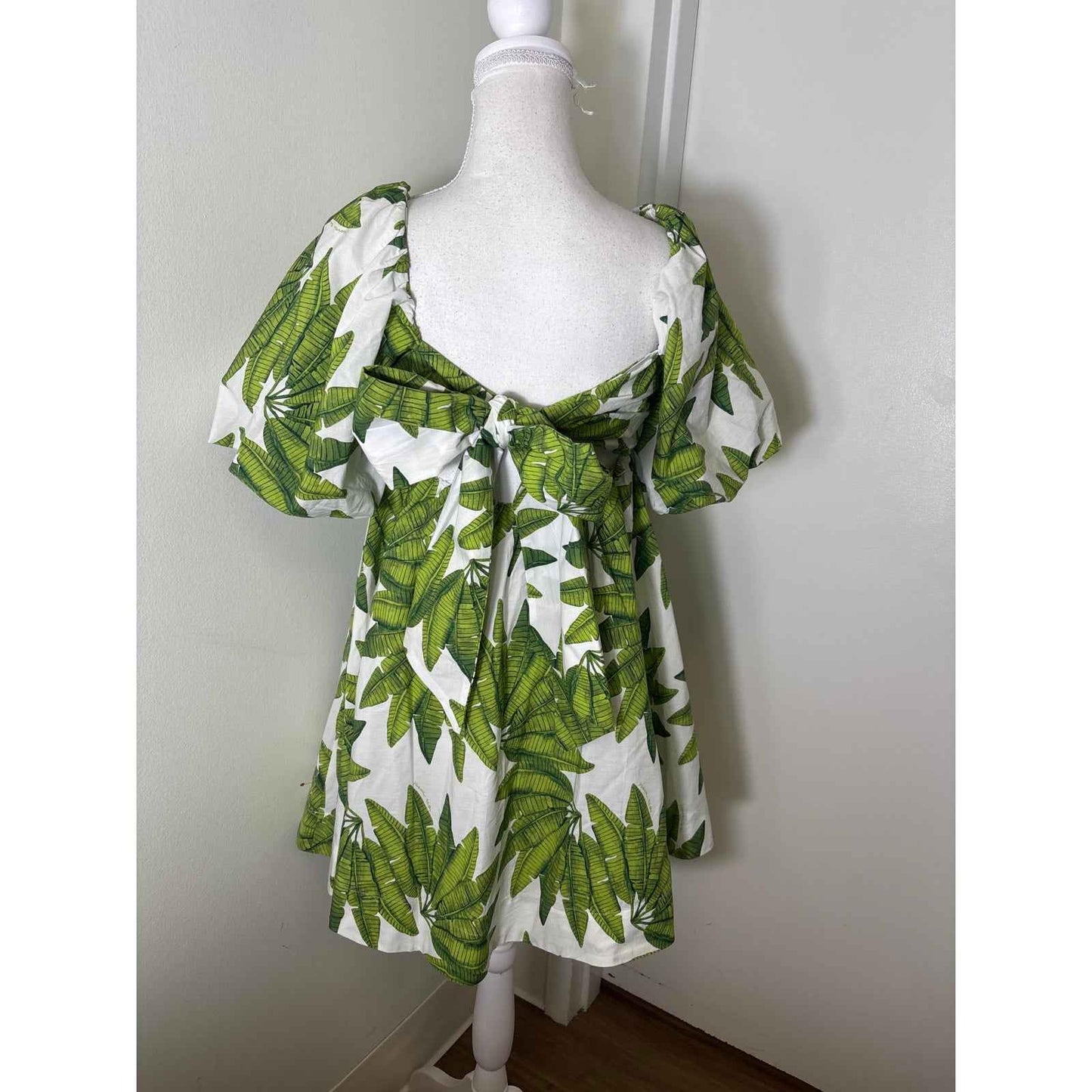 Farm Rio Green Tropical Print Backless Cotton Mini Dress Sz XS
