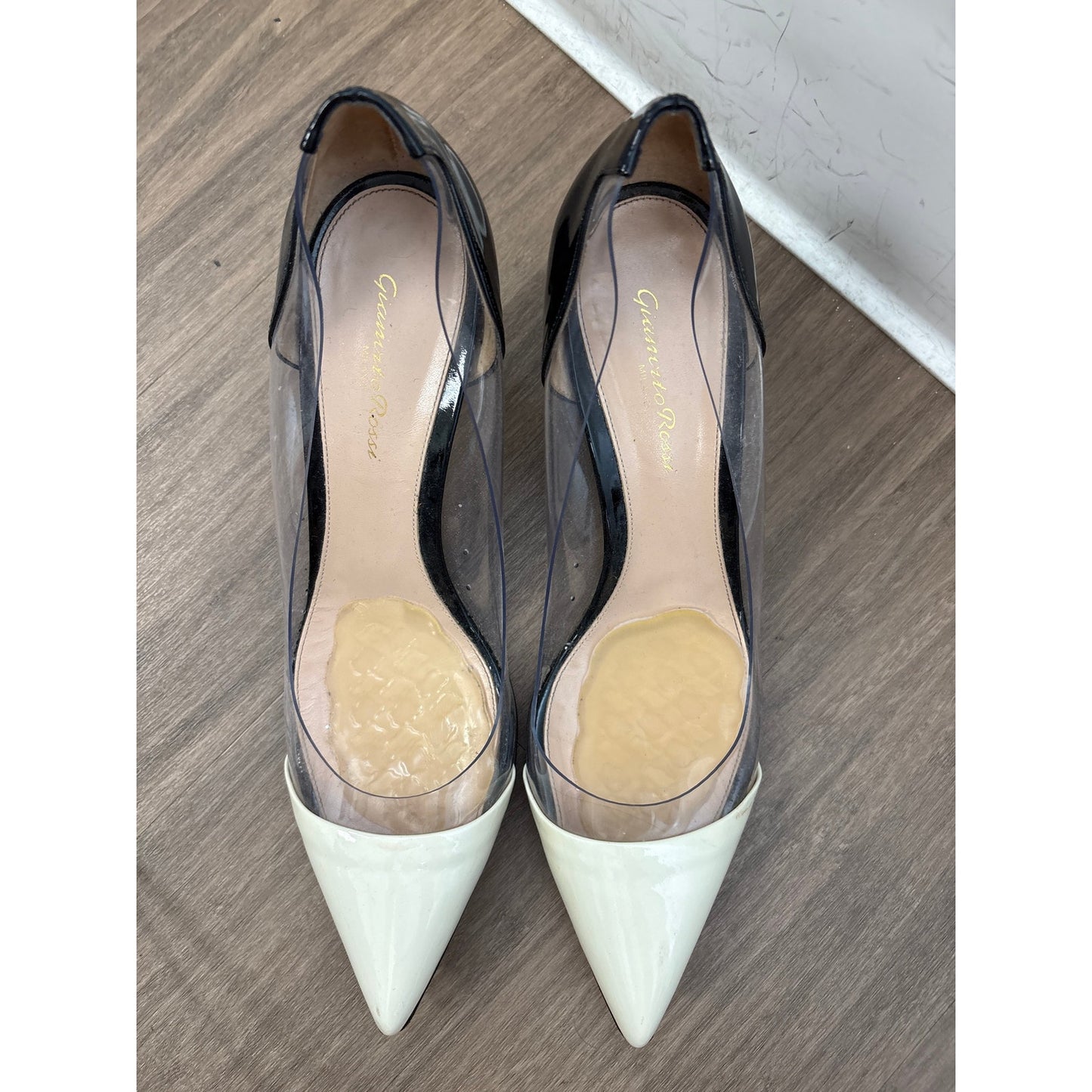 Gianvito Rossi Cream Black And Clear Heels Sz 10.5