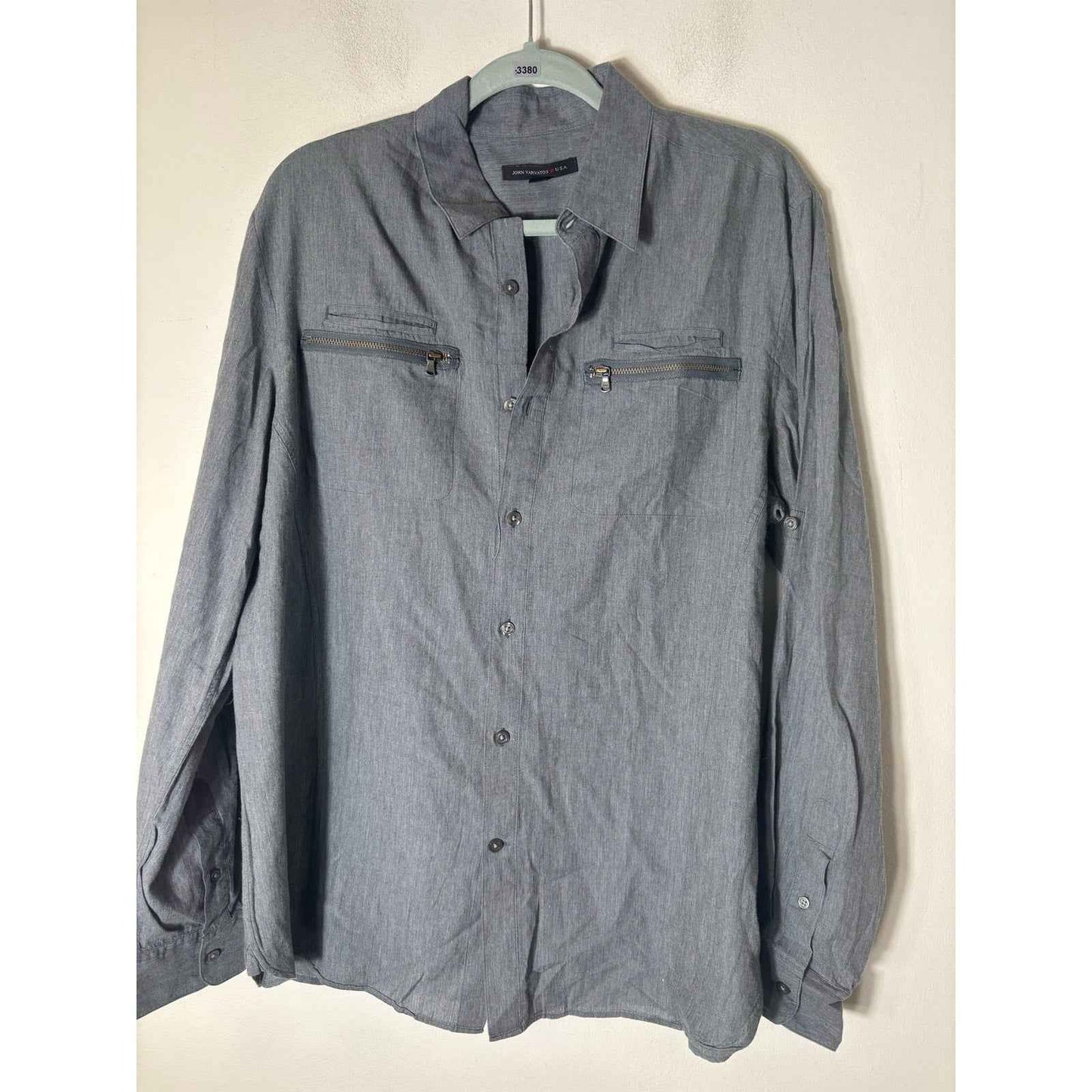 Men's John Varvatos Brushed Gray Button Up Long Sleeve Shirt Sz L