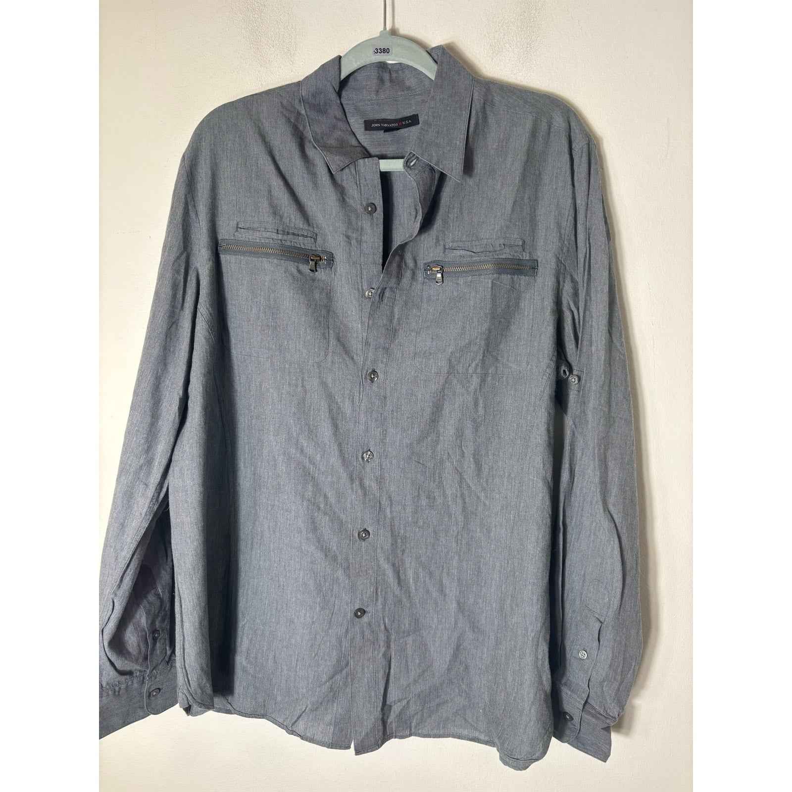 Men's John Varvatos Brushed Gray Button Up Long Sleeve Shirt Sz L