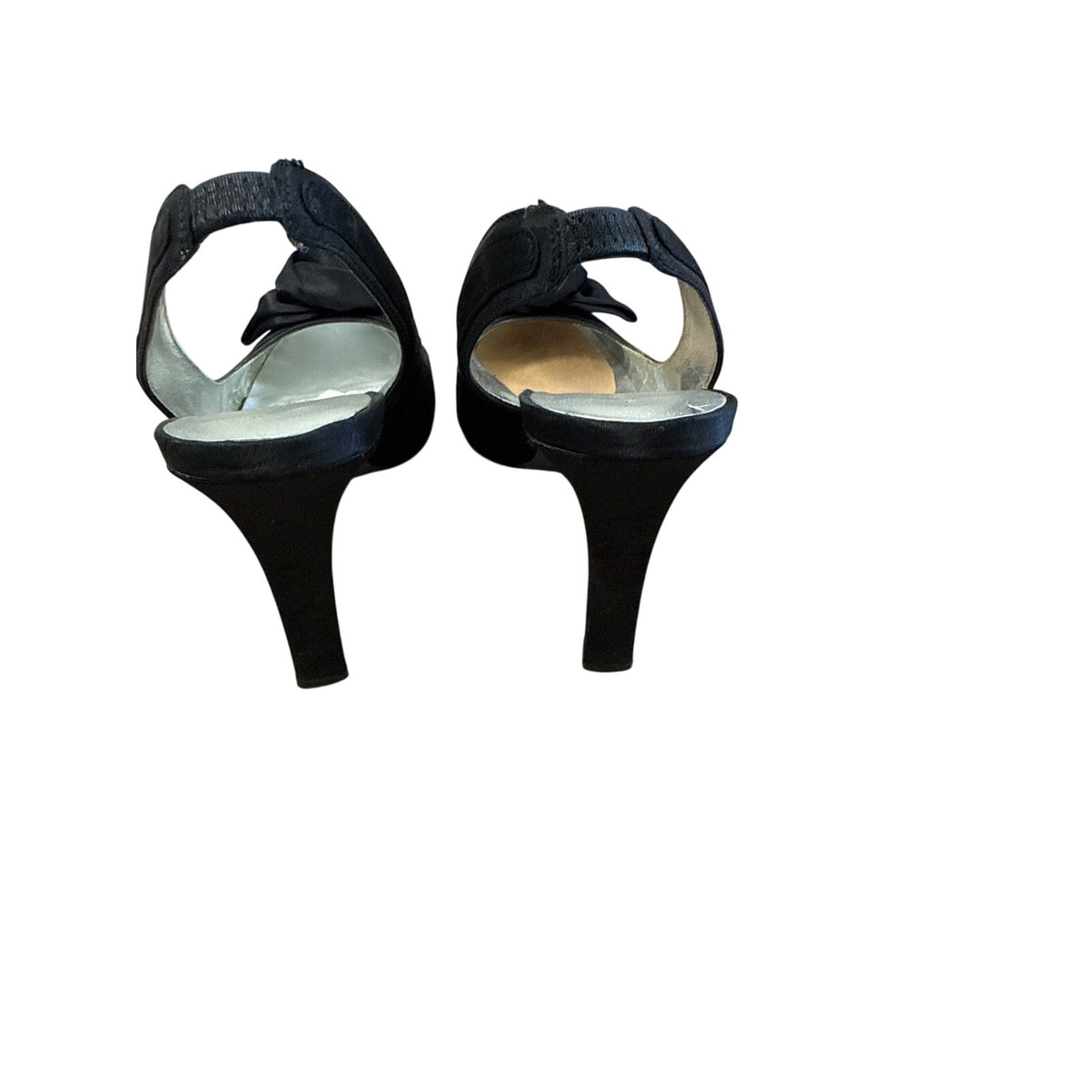 Martinez Valero Black Satin Slingback Rosebud High Heel Sz 9