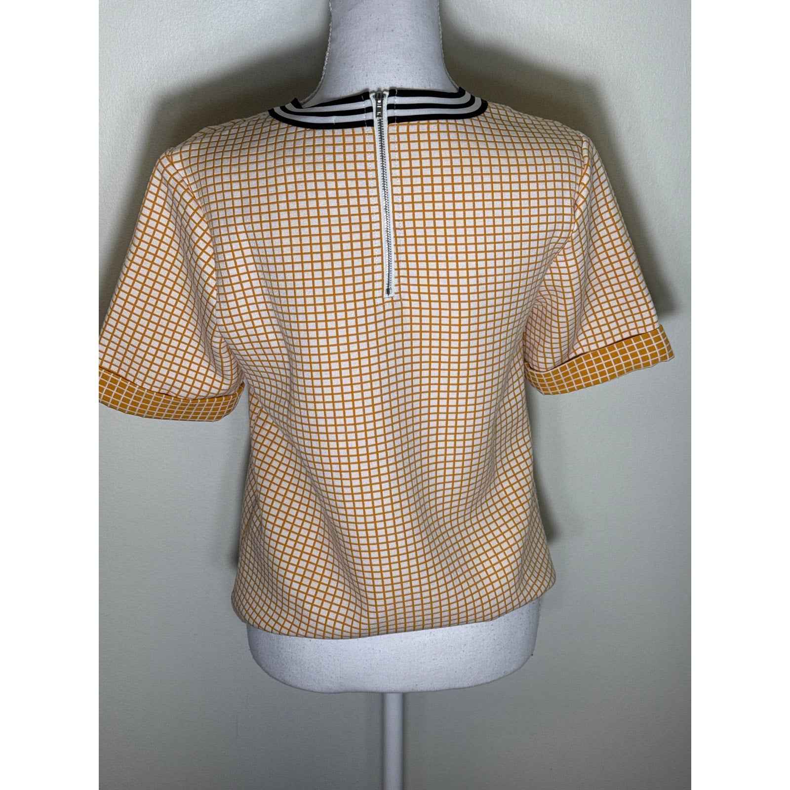 Buru Yellow Windowpane Short Sleeve Top Sz S