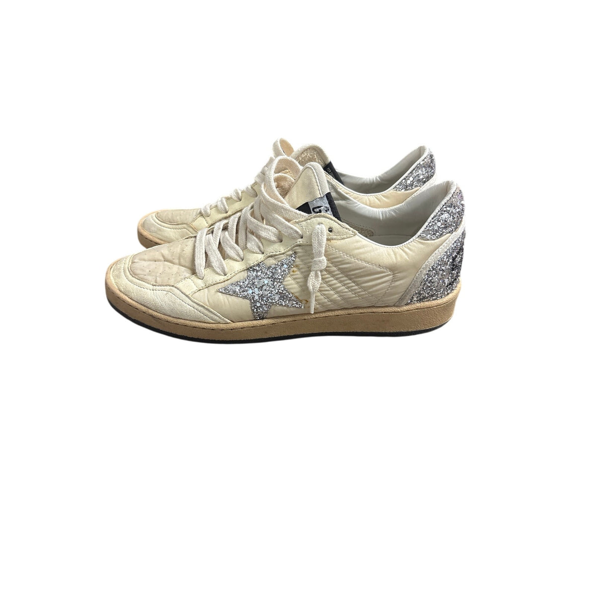 Golden Goose Cream With Silver Stark Ballstar Tennis Shoes Sz 39  (8.5)