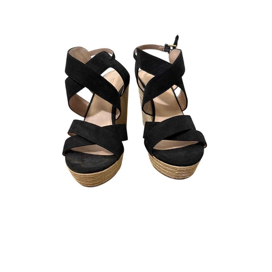 BCBG Black Criss Cross Sandal Jaida Wedges Sz 8