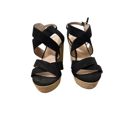 BCBG Black Criss Cross Sandal Jaida Wedges Sz 8