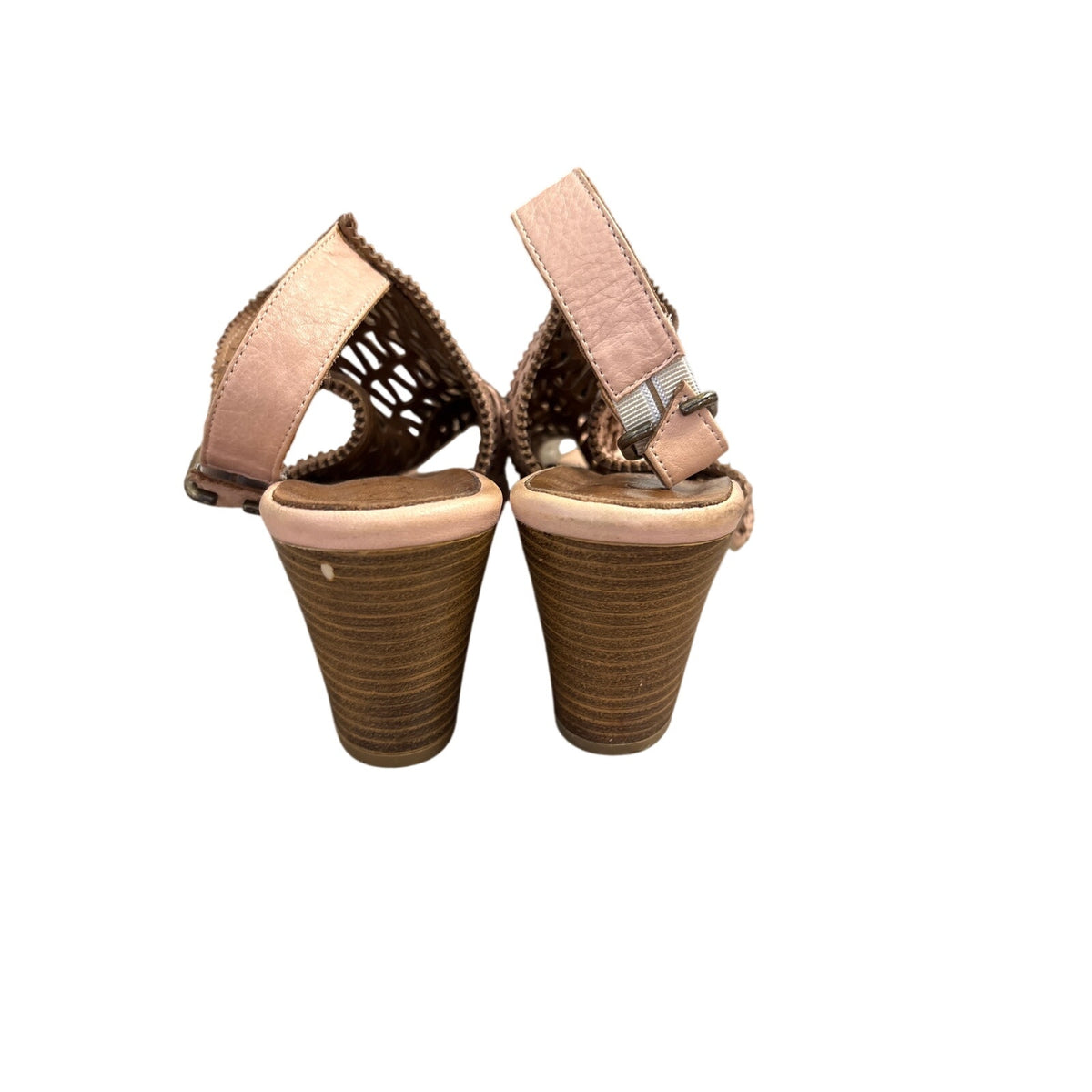 Bueno Light Brown Laser Cut Block Heel Sandals Sz 41 (10.5)