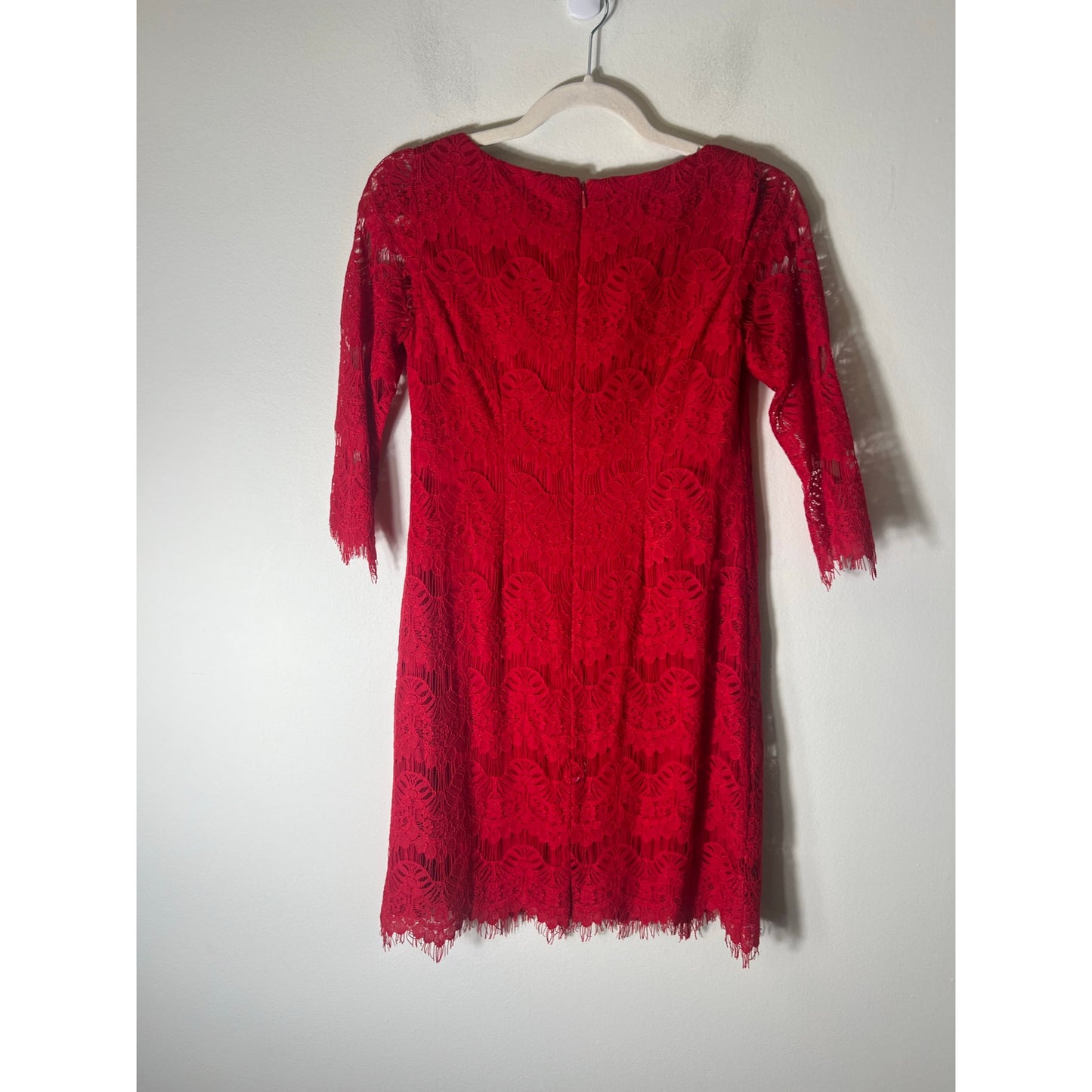 Jessica Howard Red 3/4 Sleeve Knee Length Lace Sheath Dress Sz 4P