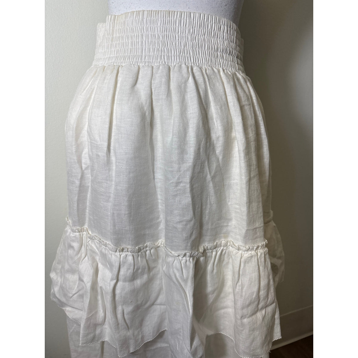 Sundays Off White Linen Tiered Maxi Skirt Sz M