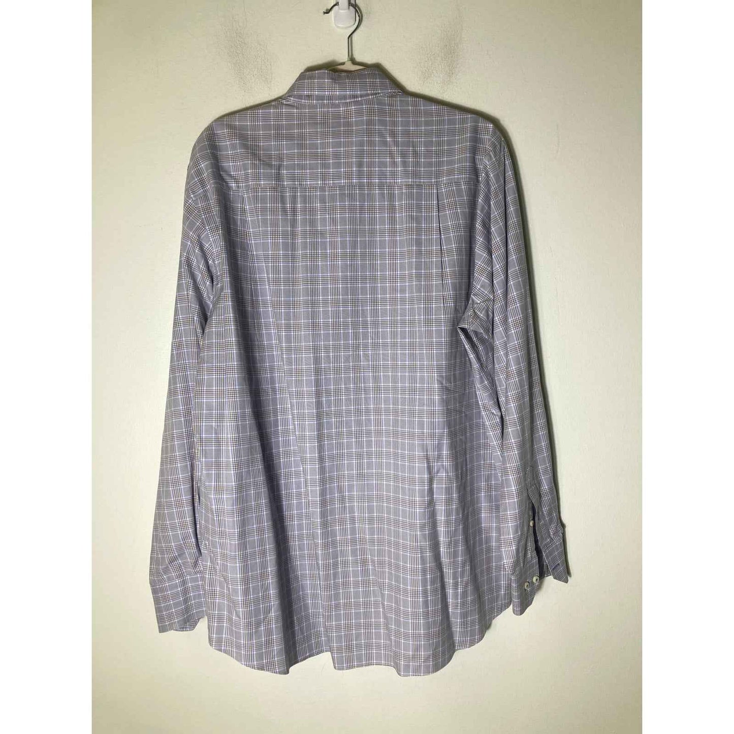 Men's David Donahue Light Blue and Tan Plaid Long Sleeve Dress Shirt Sz XL