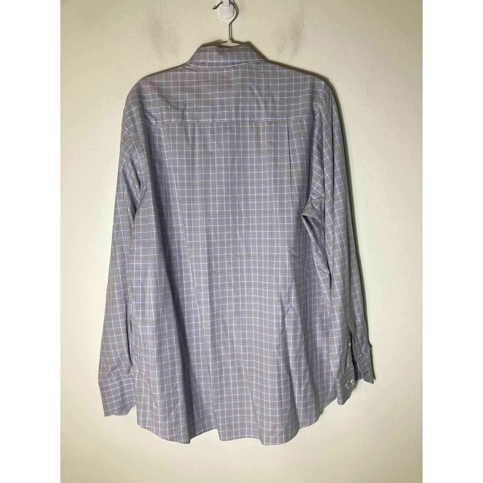 Men's David Donahue Light Blue and Tan Plaid Long Sleeve Dress Shirt Sz XL