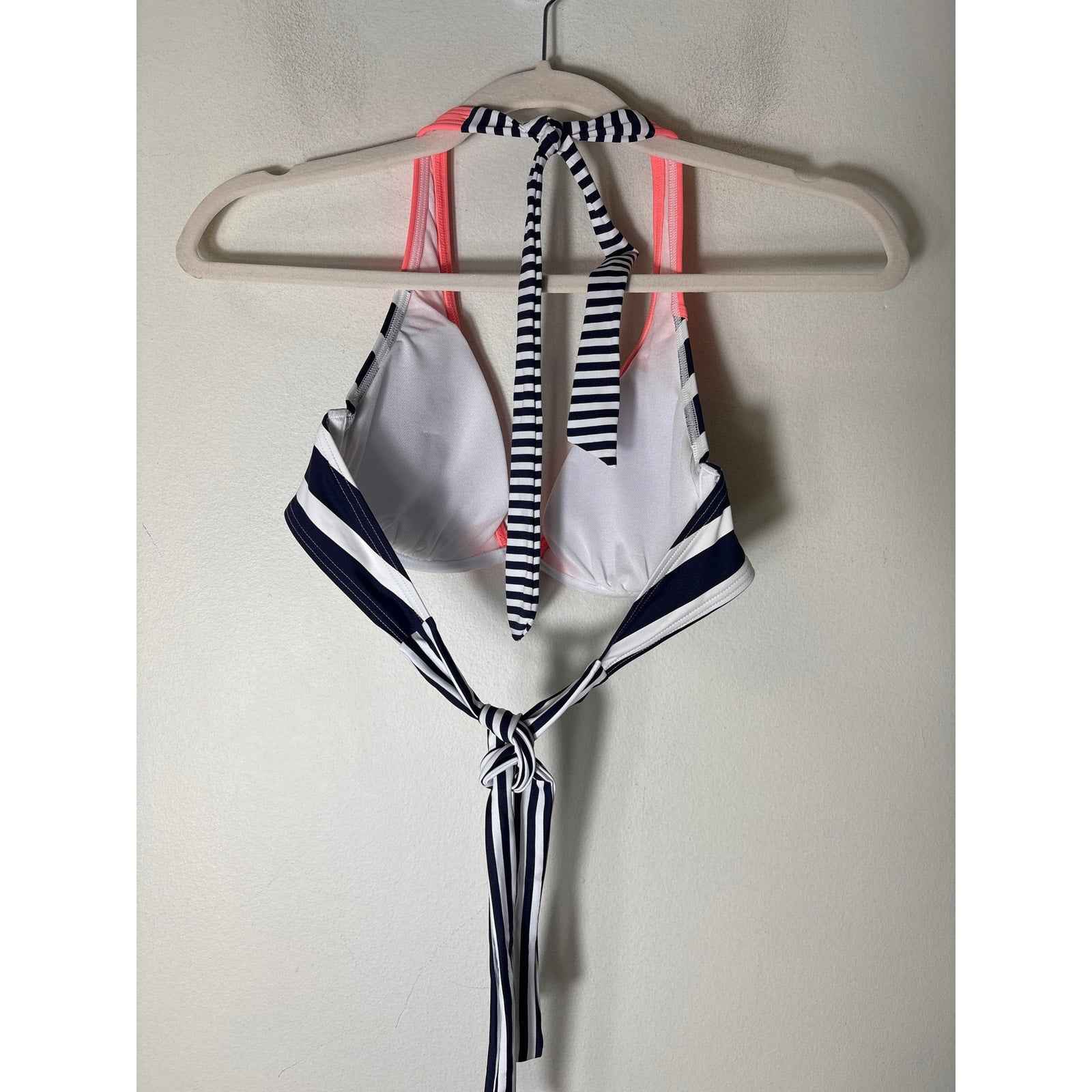 New W Liner Ascana for Venus Navy Striped W/ Coral Trim Bikini Sz 6 Bottoms, 34B
