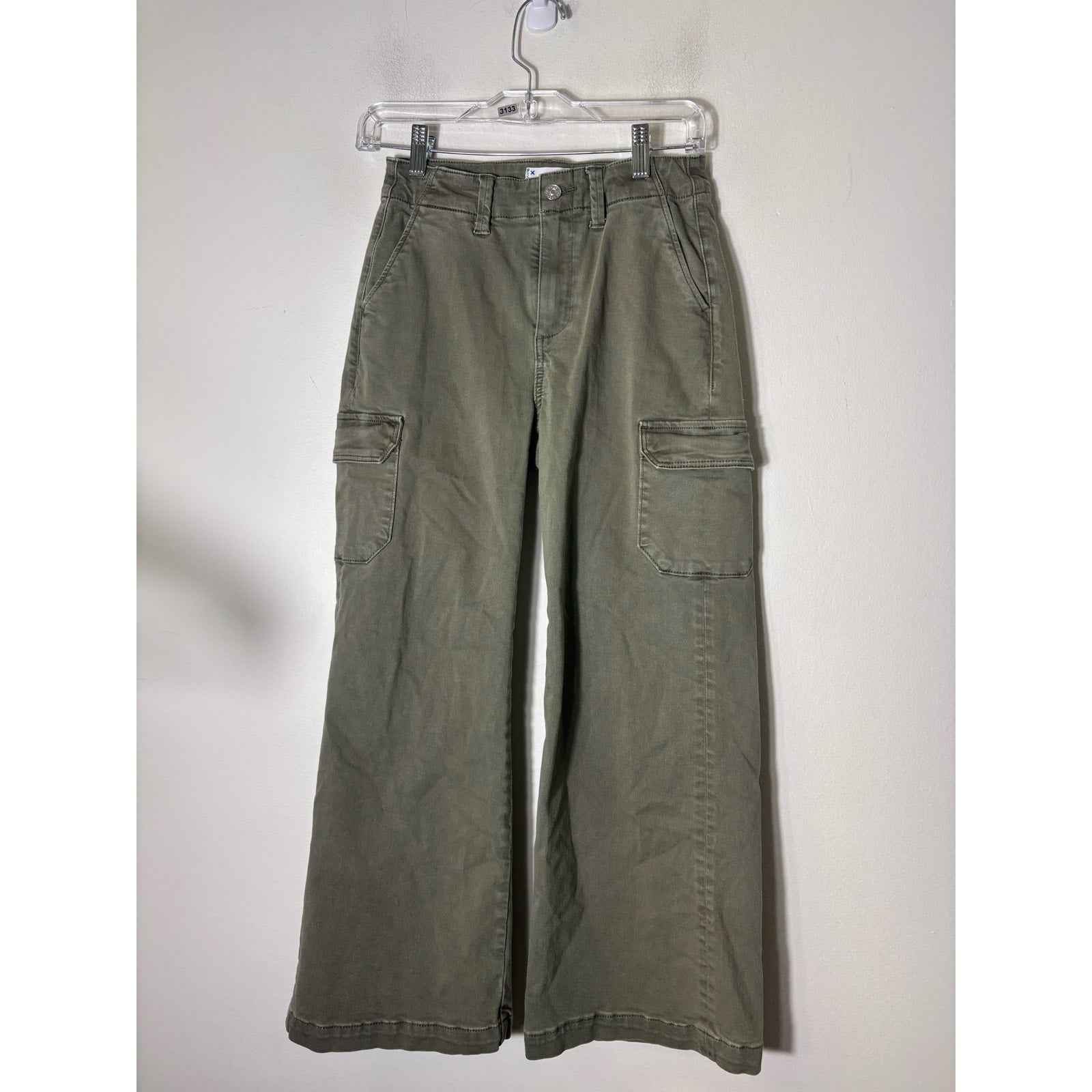 Paige Army Green Wide Leg Cargo Pants Sz 25