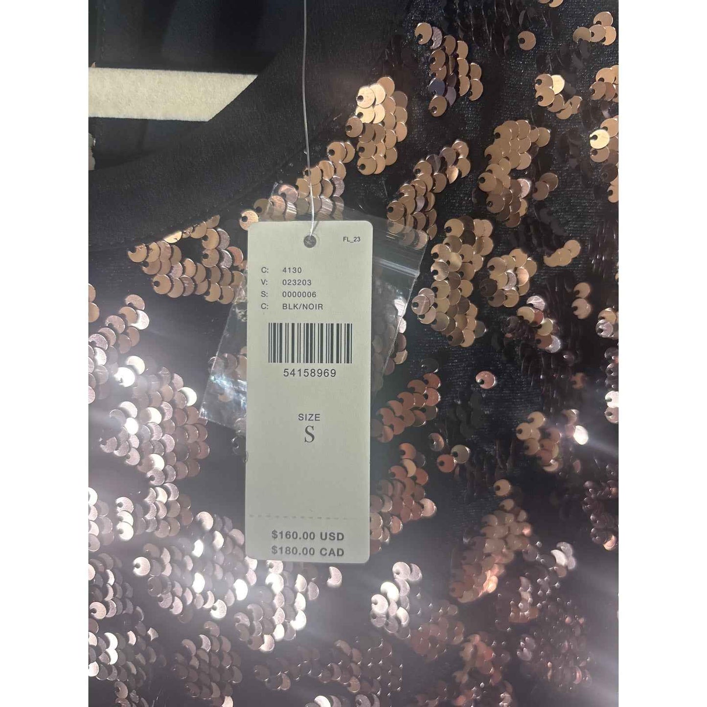 NWT RO&DE Anthropologie Black Gold Sequin Short Sleeve Knee Length Dress Sz S
