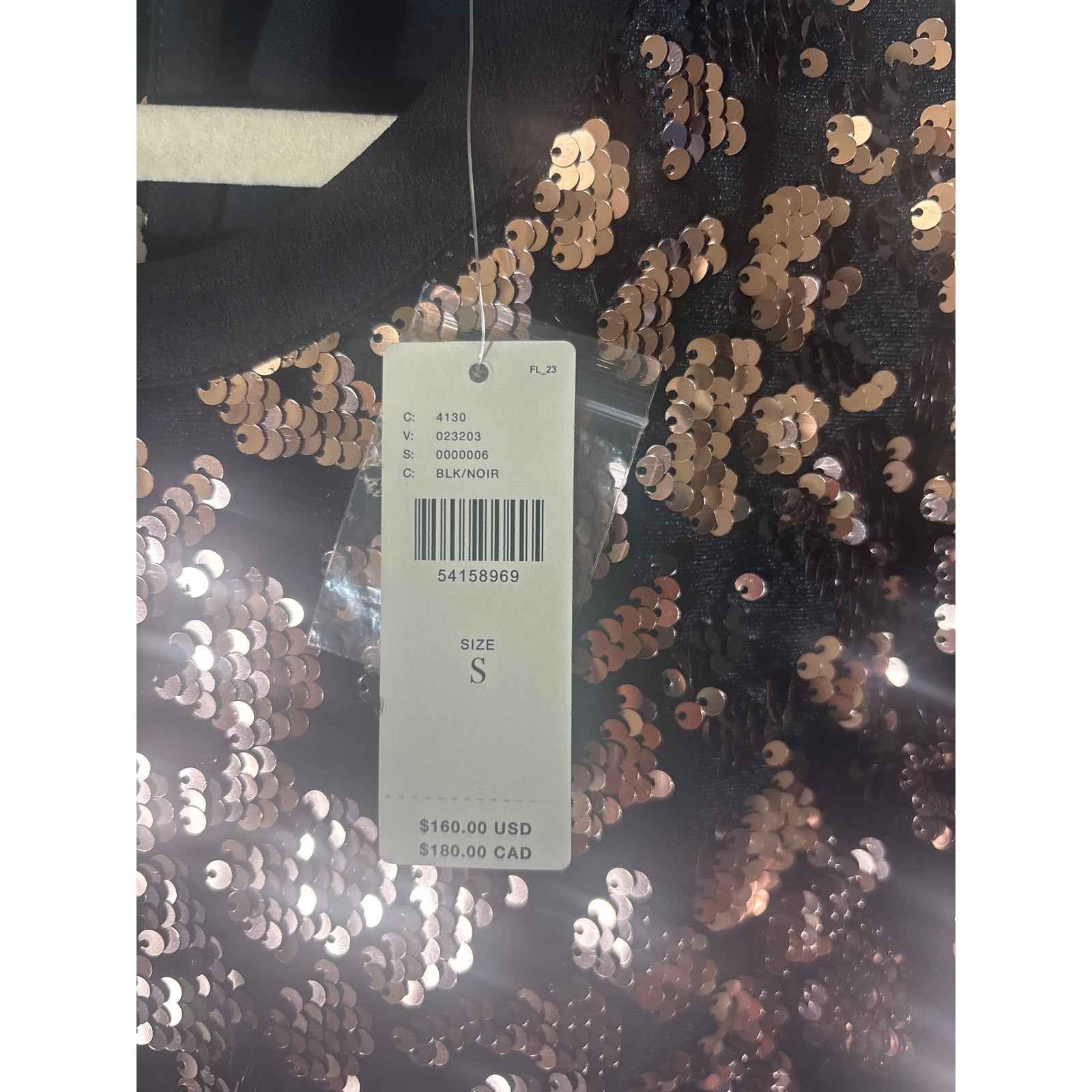 NWT RO&DE Anthropologie Black Gold Sequin Short Sleeve Knee Length Dress Sz S
