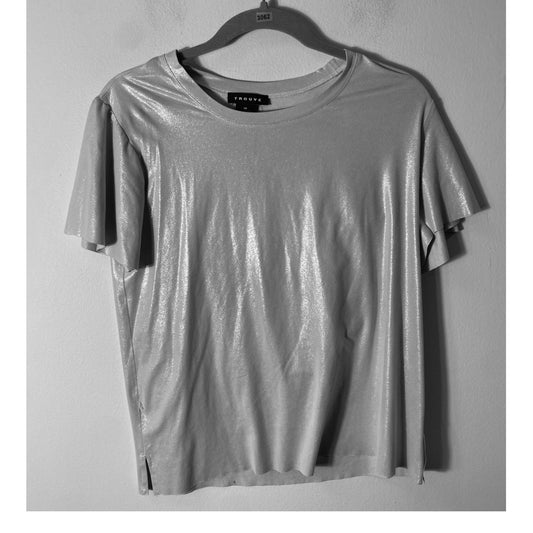 Trouve Light Gray Shimmery Short Sleeve T-shirt Sz XS