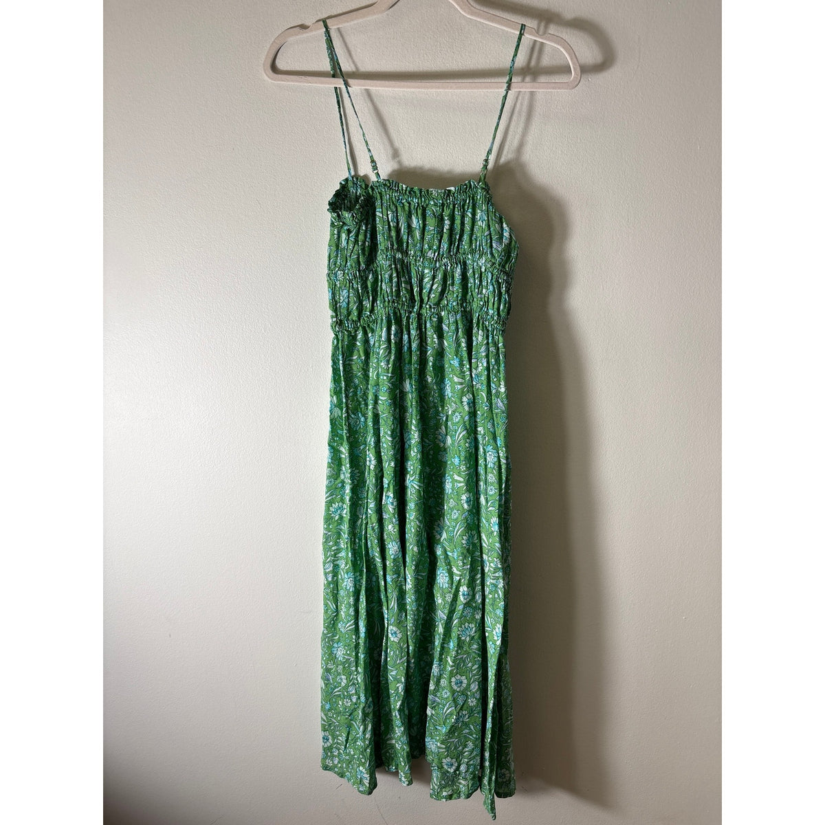 J. Crew Green Floral Spaghetti Strap Maxi Dress Sz M