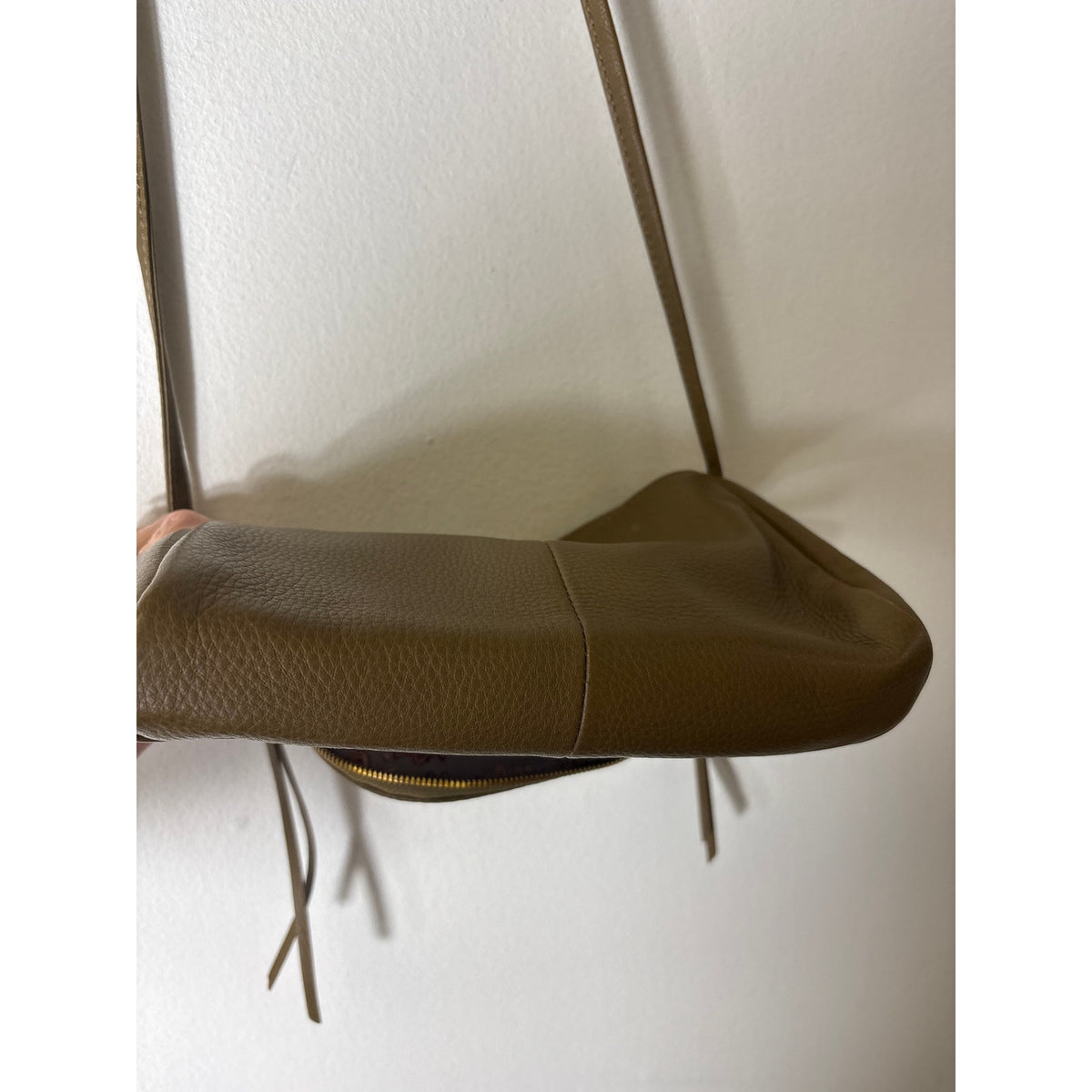 Hobo Greenish Tan Leather Small Crossbody Bag 10x8 Inches