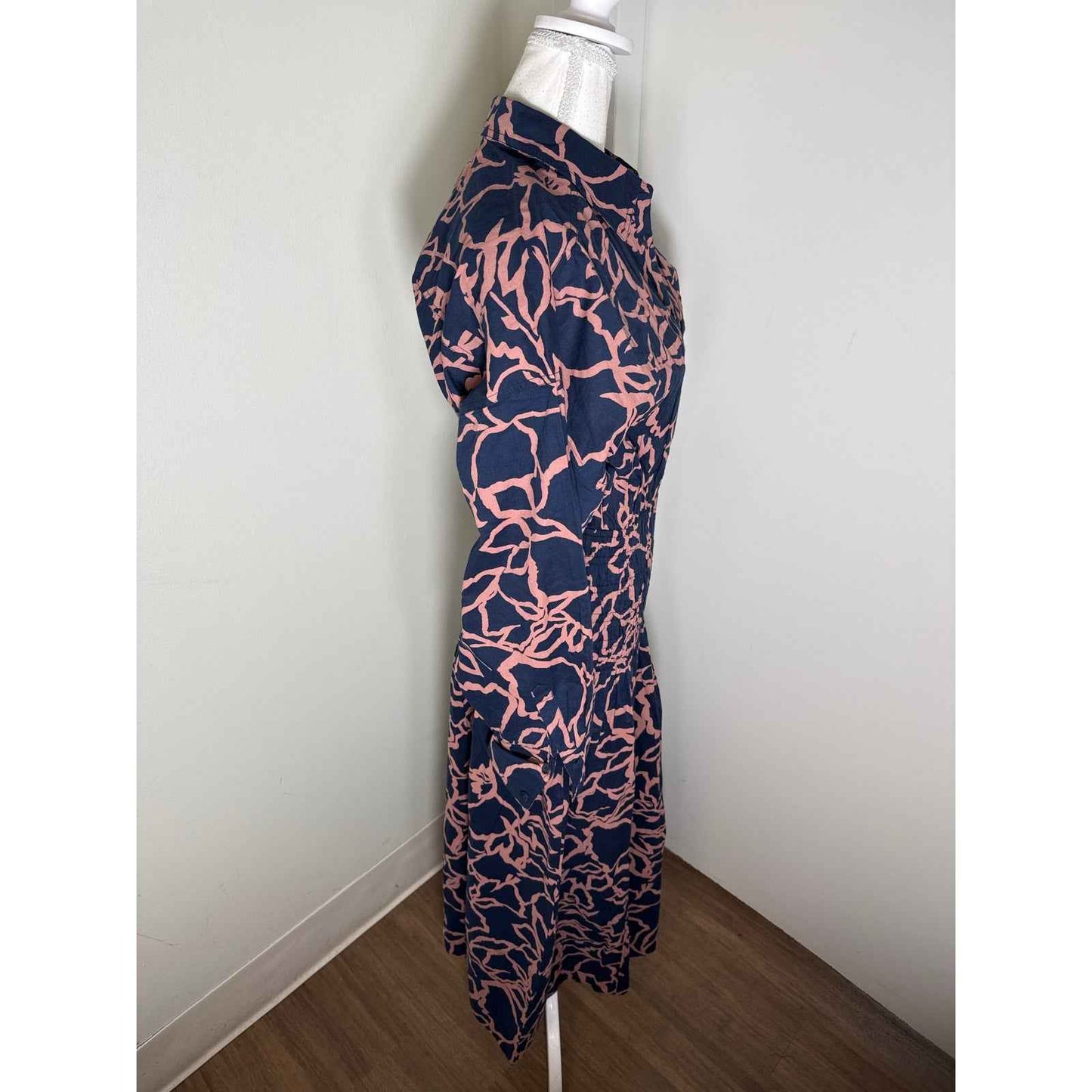 Apiece Apart Navy and Brown Long Sleeve Button Up Cotton Maxi Dress Sz M
