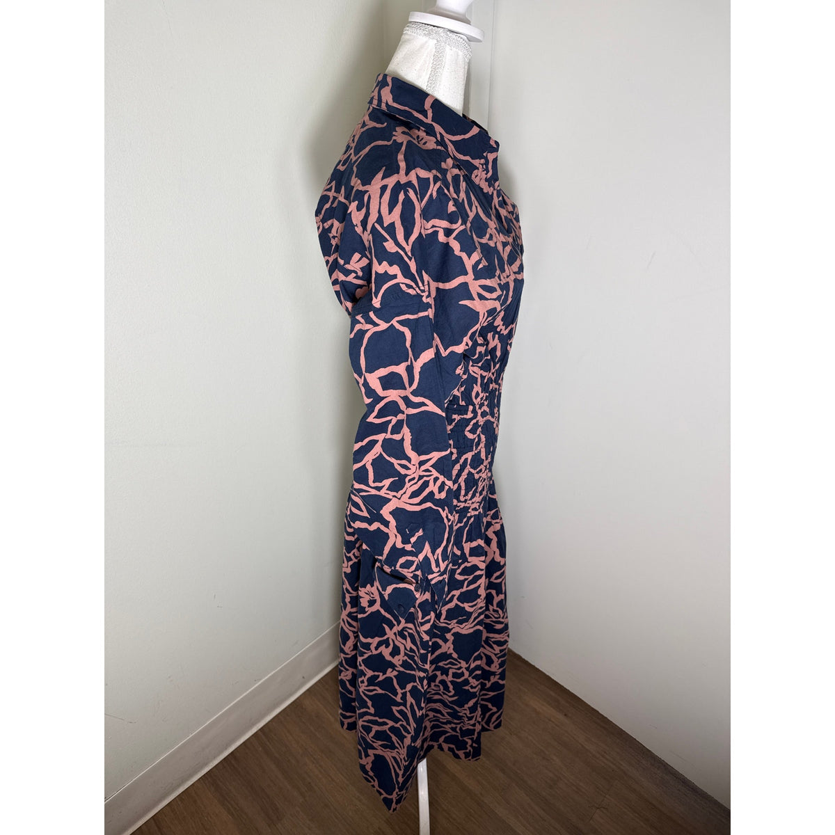 Apiece Apart Navy and Brown Long Sleeve Button Up Cotton Maxi Dress Sz M