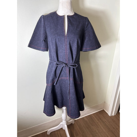 Pearl By Lela Rose Denim With Red Stitching Flare Dress Sz XS