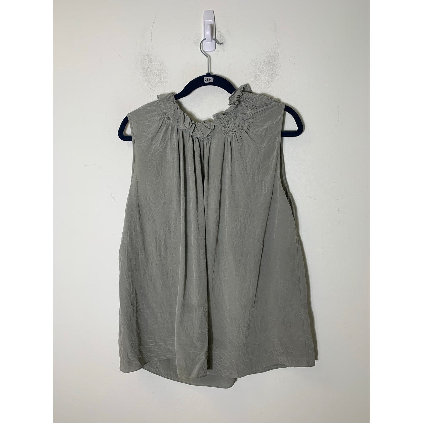 Vanessa Bruno Gray/Green Sleeveless High Collar Silk Shirt Sz 38